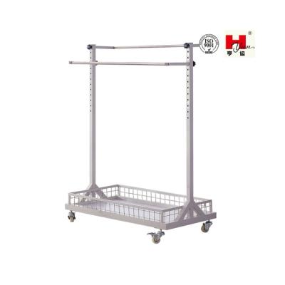 China Large Easy Movable High Quality Telescopic Single Pole Hanger Rack With 4 Wheels for sale