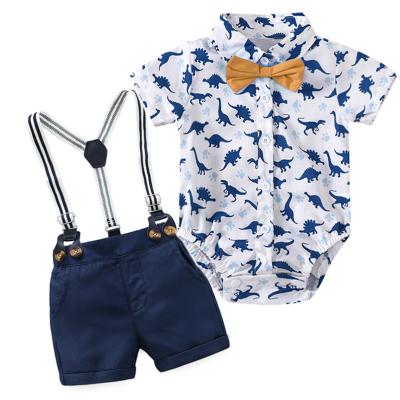 China New Breathable Gentleman Bowtie Print Romper Pants Cartoon Toddler Suit Clothes For Infant Baby Boy Outfit Clothes for sale