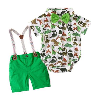 China Cotton New Arrival Cartoon Print Romper Tie Outfit Toddler Toddler Boy Clothes For Newborn Baby Clothing Set for sale