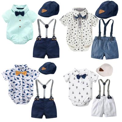 China Formal Custom Newborn Bow Romper Outfits Sets With Hat Summer Formal Wedding Party Clothes Set For Toddler Baby Boy Costumes for sale