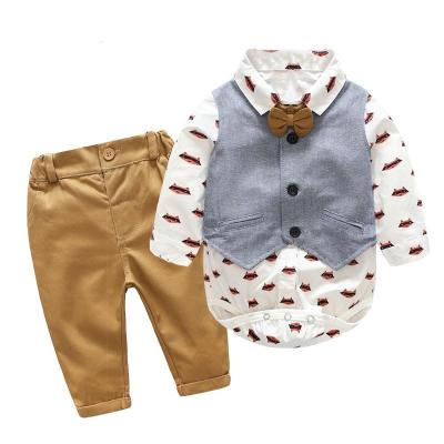 China 2022 new printing baby formal dress dress suit breathable long-sleeved shirt gentleman baby suit 0-6 months baby clothes for sale