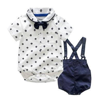 China ENGLAND STYLE Fashion Boat Sailing Print Baby Boy Summer Clothing Sets Gentleman Bow Tie Baby Clothes Cotton Rompers Suit for sale