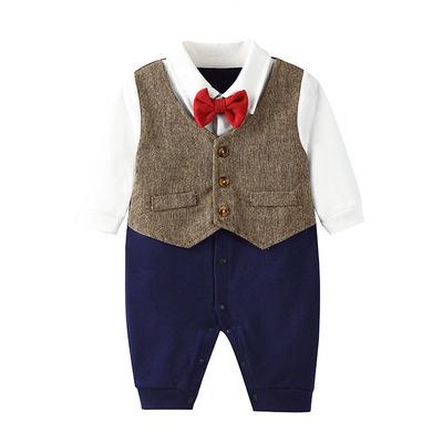 China Boutique 2021 formal 0-3 months baby boy full sleeves lovely clothes kids gentleman rompers for sale