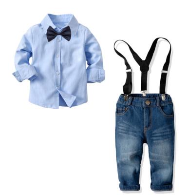 China Casual Spring Autumn Cotton Long Sleeve Kids Clothes Shirt Set Suspender Jean Pants Suit Boy Clothing Set For Children 1-6 Years for sale