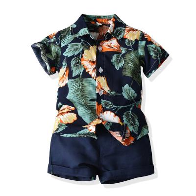 China Preppy Summer 1 Style 2 3 4 5 6 Years Old Boys Suit Shorts Shirt Sleeved Floral Print Top Toddler Baby Boy Clothes 2-Piece Set for sale