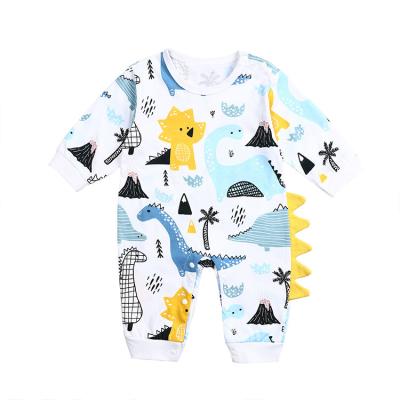 China Latest 0-3 Months Korean Baby Boy Full Sleeves Clothes Cartoon Dinosaur Infant Rompers for sale