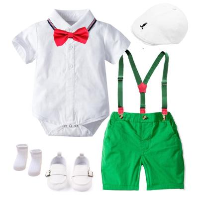 China Formal Clothes For Baby Hat Jumpsuit With Shorts Belt Bow Shoes Socks Set Boys Clothes Set for sale