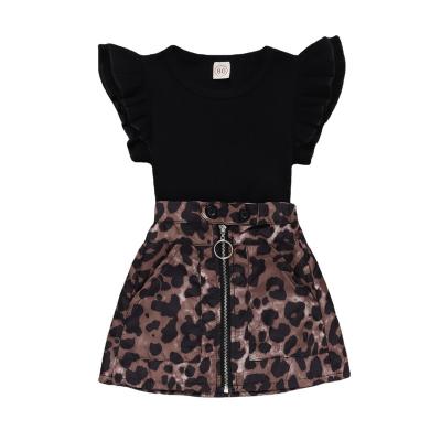 China INS girls' cotton hot sale flying top leopard border two-piece set clothes for baby for sale