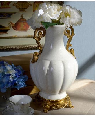 China 2021 Ceramic Hot Selling Retro Popular Creative Design Vases Porcelain Brass Flower Vase For Home Dining Or Club And Living Room Office Decors for sale