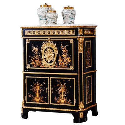 China Luxury classic brass and wood new style convertible vintage multi-layer cabinet with handcraft flower painting for sale