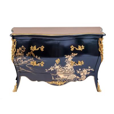 China Delicate Classic Solid Wood Furniture Lacquer (Other) Adjustable Hand Painted Wood and Brass Black Cabinet for Living Room Bedroom Furniture for sale