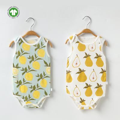 China Simple summer all over print fruit size baby rompers simple design baby ruffle free romper for sale