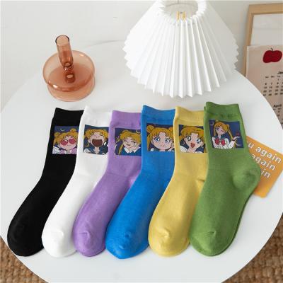 China QUICK DRY Cute Cartoon Sailor Moon Women Socks Factory Price Fashionable Cotton Women's Soft Stockings for sale