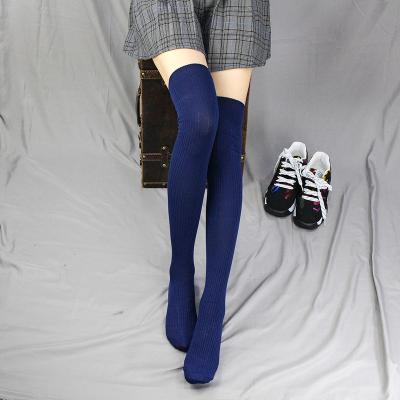 China Wholesale QUICK DRY striped knitted mid tube Japanese boot over the knee high low plain color women for sale