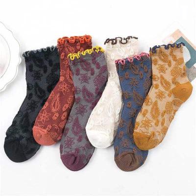 China Fashionable lace dark women's college socks 6colors new high quality Japanese style QUICK DRY socks for sale