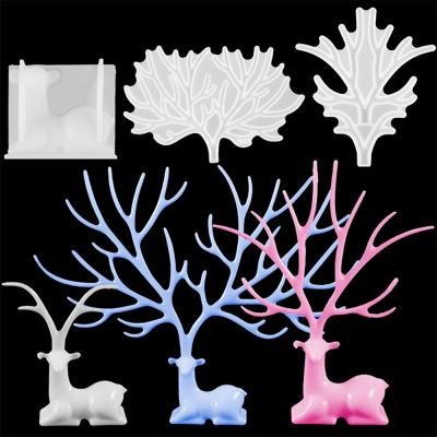 China 1set Elk Antler Silicone Mold Crystal Deer Horn Epoxy Resin Disposable Mold For DIY Jewelry Making Tool for sale