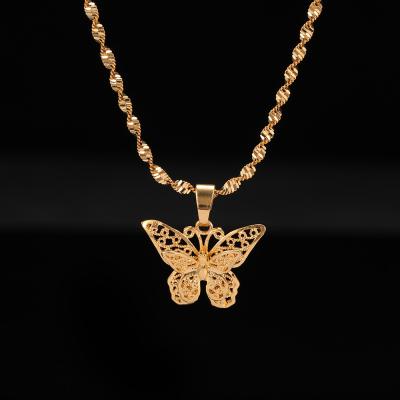 China St.kunkka Necklaces Butterfly Statement Necklaces Pendant Necklaces Women Choker Necklaces Water Wave Chain 24K Yellow Gold Filled Chunky Jewelry for sale