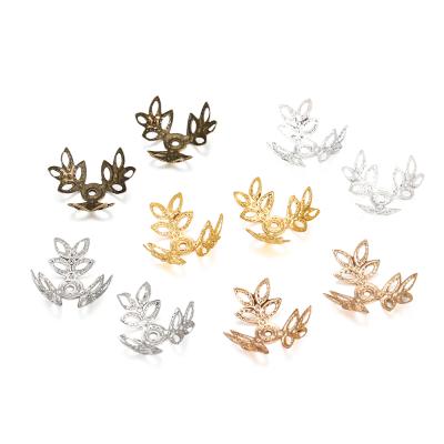 China Gold petal bead caps 100pcs/lot 16x16mm metal plated three leaves spacer bead cap for bracelet necklace jewelry making for sale