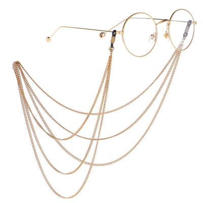 China Metal classic gold popular eye chain glass holder three layers chain sunglasses for chain for sale