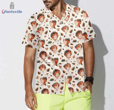 China Thanksgiving Theme Anti-pilling Shirt Men's Hawaiian Shirt New Design Novelty Print 100% Cotton Shirt For Men for sale