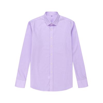 China Anti-pilling 100% Cotton Available Mini Plaid Mens Tuxedo Shirt Purple Non Iron Prom Dress Shirt For Men for sale