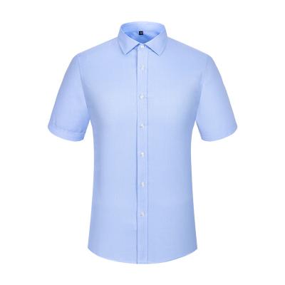 China RTS Light Blue Business Cotton Tuxedo Shirt Men's Anti-Pilling Twill 100% Short Sleeve DP Non Iron Dress Shirt For Men for sale