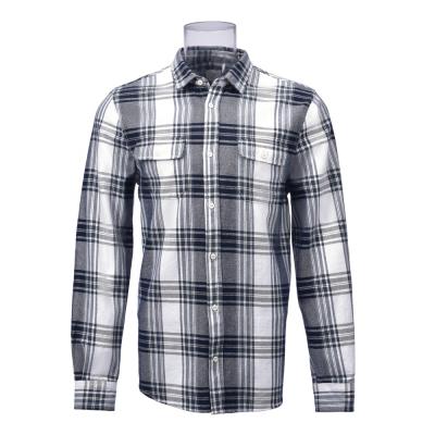 China 100% Cotton Anti-pilling Mens Check Shirt Long Sleeve Two Pockets White Check Shirt For Men for sale