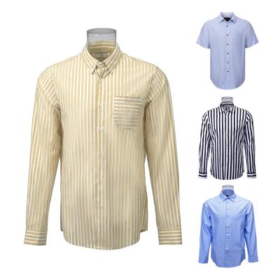 China Anti-pilling Men's Shirt 100% Cotton Long Sleeve Yellow Stripe Casual Shirt For Men for sale