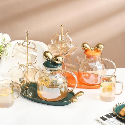 China Mickey High-Temperature Resistant High-Capacity Easy Clean Hot Viable Clear Glass Teapots for sale