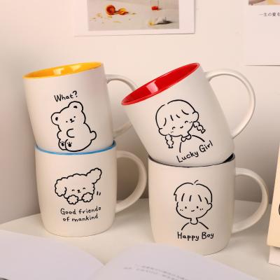 China New Arrivals Non-Inverted Coffee Mugs Cute Boy Girl Household Couple Water Mug Ceramic Mug for sale