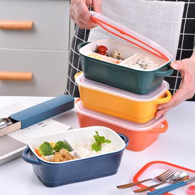 China Nordic Microwavable Ceramic Lunch Box With Lid Airtight Portable Reusable Microwave Container Safe Lid School Kids Lunch Bento Box for sale