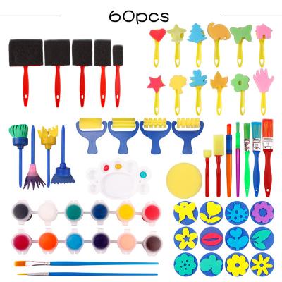 China 60Pcs Plastic Set with Art Smock, Non-Toxic Washable Tempera Paints, Brushes, Sponges, Painting Tools and Palette for sale