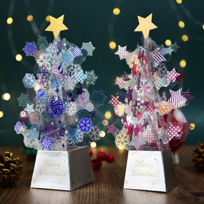 China American Santa Tree Greeting Cards Holiday Merry Christmas Thanksgiving 3D Decoration Pop Greeting Cards For Festival for sale