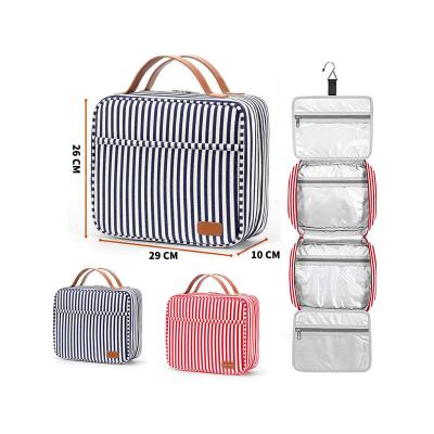 China Custom Large Space Canvas Stripe Travel Portable Toiletry Bag Oxford Cosmetic Bag Organizer For Men for sale