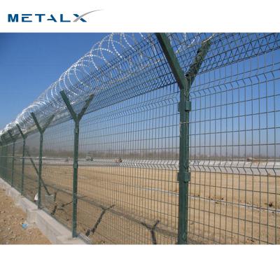 China Easily Assembled High Quality Powder Coated Anti Climb Welded Wire Mesh Airport Fencing With Razor Clad Wire for sale