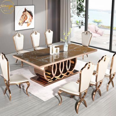 China Adjustable (Other) Wedding Decoration Gold Metal Table Stainless Steel Banquet Dining Table Dinner Tables for sale