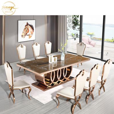 China (Other)Design home furniture adjustable luxury dining room dinner table and chairs stainless steel restaurant dining table set for sale