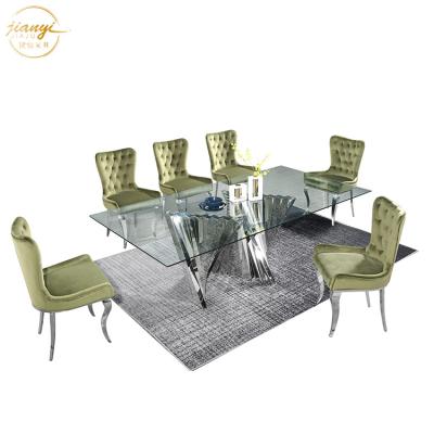 China OEM Design European Restaurant Furniture 8 Seat Stainless Steel Glass Head Dining Tables for sale