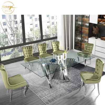 China OEM Design Foshan Home Furniture Modern Tempered Transparent Square Glass Dining Table for sale