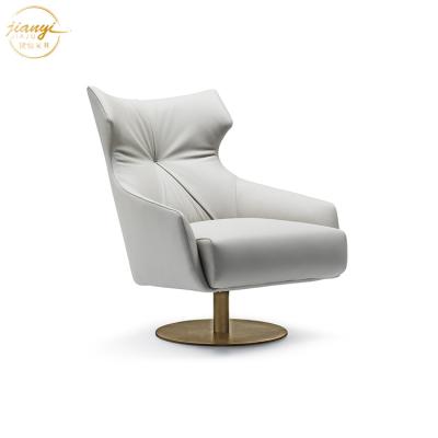 China Lightweight Luxury Living Room Genuine Leather Simple Relaxing Swivel White Sofa Chair for sale