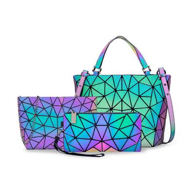 China Fashion\Geometric Tote Bag Shoulder Brand Ladies Bags Handbag Set Amazon Hot Sale Comfortable\Soft Reflective Luminous Bag Women for sale