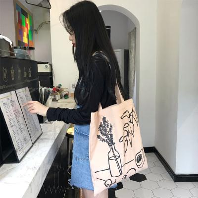 China Lady New Style Custom Printed Big Logo Female Canvas Ins. Cute Tote Shopping Cotton Canvas Bag With Cross Handle Body Bag for sale