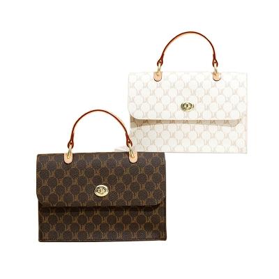 China Luxury Brown PU Briefcase Leather Handbags For Women Famous Brands With Round Handles for sale