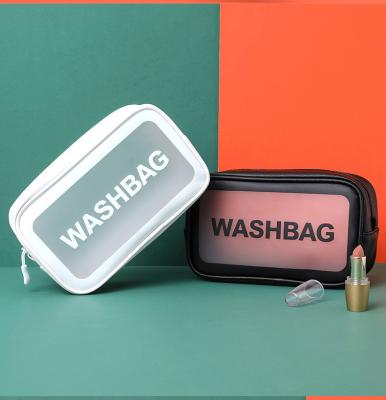 China Lady Woman Waterproof Cosmetic Bag PVC Transparent Makeup Bag Leather Wash Bag For Travel for sale