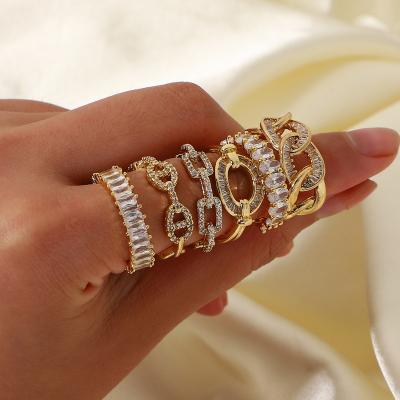 China Round 18K Gold Copper Inlaid Zirconium Ring Opening Adjustable Fashion New Couple Rings Geometric Ring For Women for sale