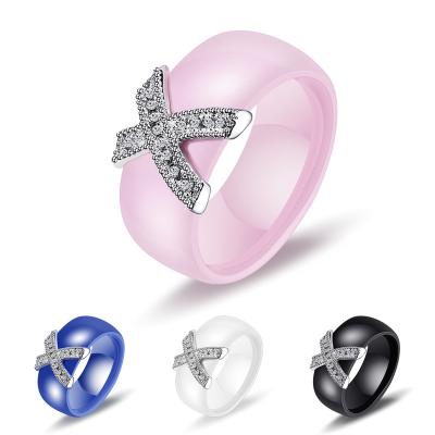 China Wholesale BOHEMIA Valentine's Day Letter X AAA Black White Zircon Jewelry For Women Mens Couples Ceramic Ring for sale