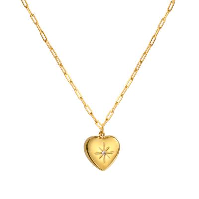 China Other Stainless Steel Heart Pendant Necklace Korean Gold Plated Clavicle Chain Choker Necklace For Women Fashion Jewelry for sale