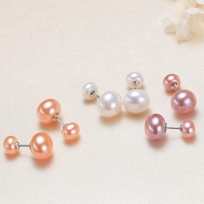 China Trendy Fashion Vintage Charm Jewelry Around Freshwater Pearl Stud Earrings For Women Wedding Silver Needle Earring 925 for sale