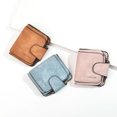 China Vintage Eco-Friendly Abrasive Leather Buckle Slim Short Taninsy Ladies Pinch Multi-Slot Change Money Bag Women Wallet With Multi Card Slot for sale