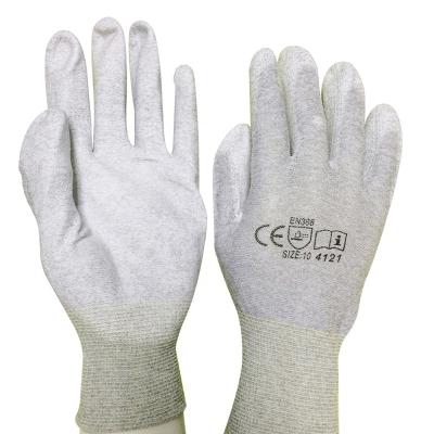 China Esd Clean Cloth Protective ESD Carbon PU Antistatic Work Palm Fitted Gloves ESD Gloves for sale